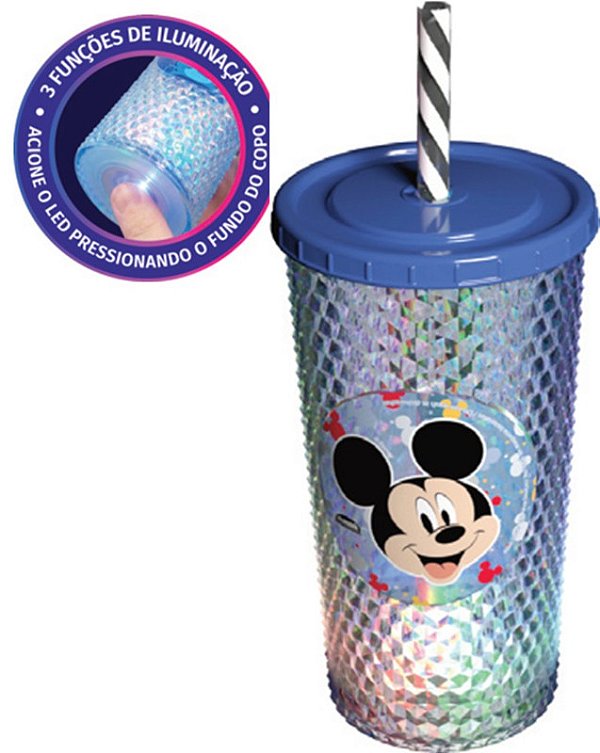 COPO LED C/ TAMPA E CANUDO 490 ML MICKEY - CAIXA C/ 8 PEÇAS