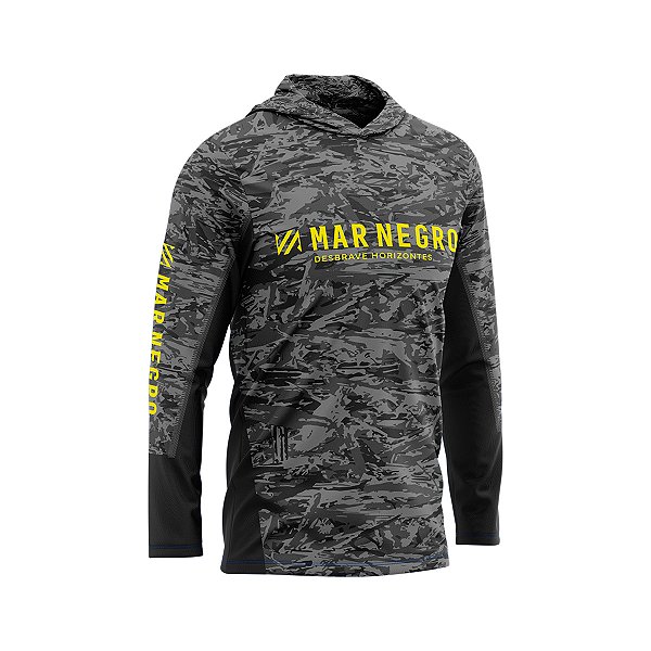 Camisa Pesca Mar Negro X-Protection Sublimada Uv50 Camuflado Chumbo