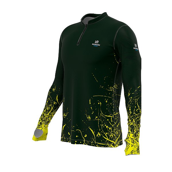 Camisa Pesca Mar Negro Premium Zíper Uv50 Clean Musgo