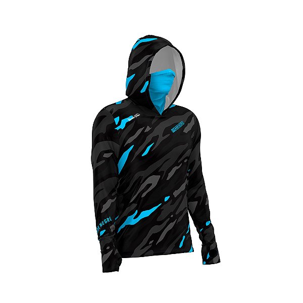 Camisa Pesca Mar Negro X-Protect 360 Sublimada Camo Blue