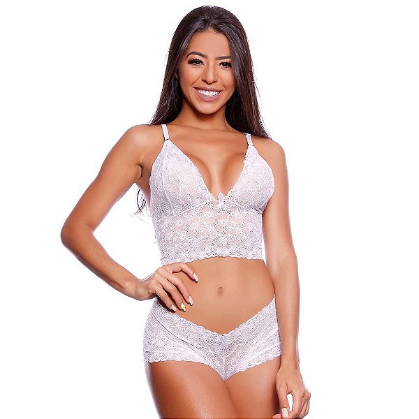 Conjunto Lingerie Renda Calyson Mil Toques Branca G