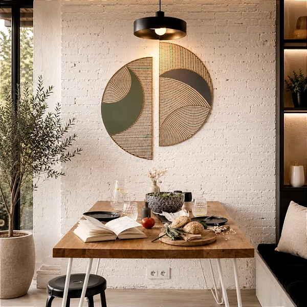 Escultura de Parede Semi Círculo Abstrato | Painel Decorativo Moderno em MDF