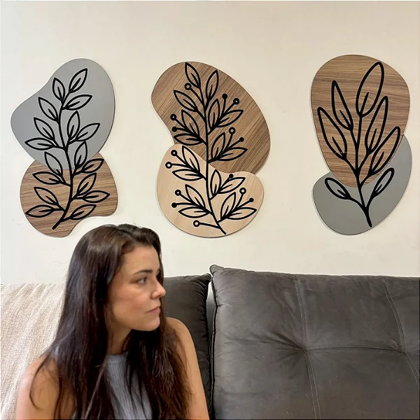 Trio Botânico Orgânico | Quadros Decorativos Modernos para Sala