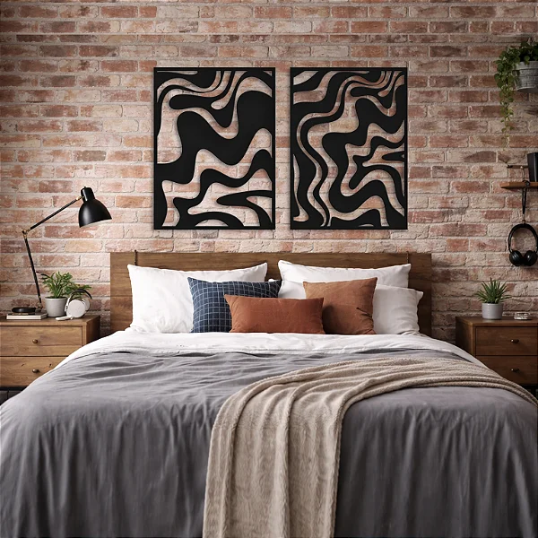 Quadro Escultura de Parede Ondas Abstratas – MDF | Kit com 2 Peças