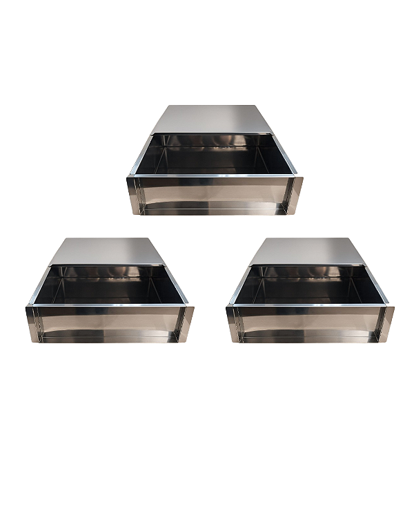 KIT 3 FORMAS LATERAL REMOVÍVEL TIRAMISU SLICE CAKE BOLO DE FATIA GRANDE INOX COM TAMPA 30X30X10 CM