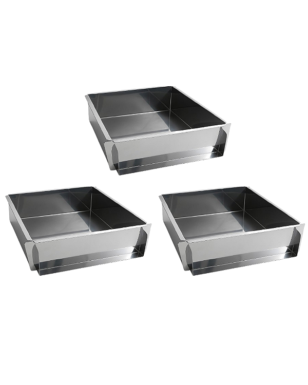KIT 3 FORMAS LATERAL REMOVÍVEL TIRAMISU SLICE CAKE BOLO DE FATIA GRANDE INOX 30X30X10 CM