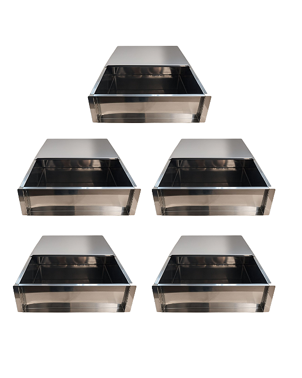 KIT 5 FORMAS LATERAL REMOVÍVEL TIRAMISU SLICE CAKE BOLO DE FATIA GRANDE INOX COM TAMPA 30X30X10 CM