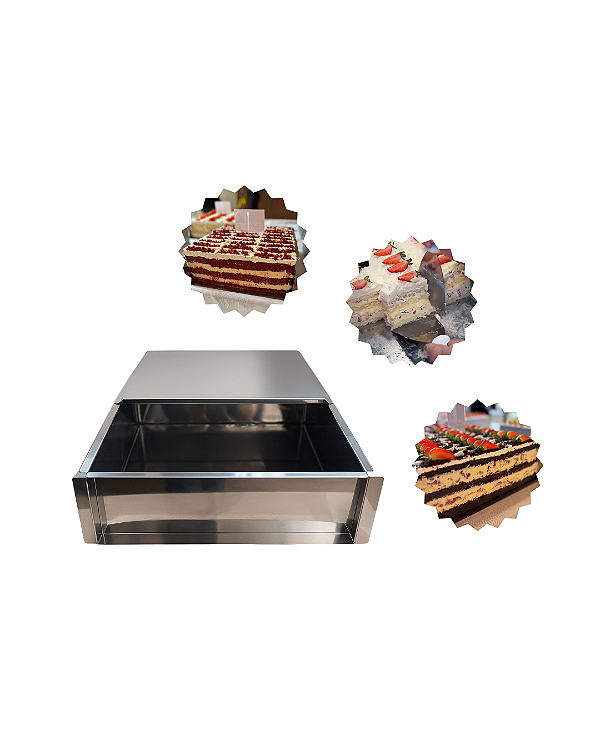 FORMA LATERAL REMOVÍVEL TIRAMISU SLICE CAKE BOLO DE FATIA GRANDE INOX COM TAMPA 30X20X10 CM