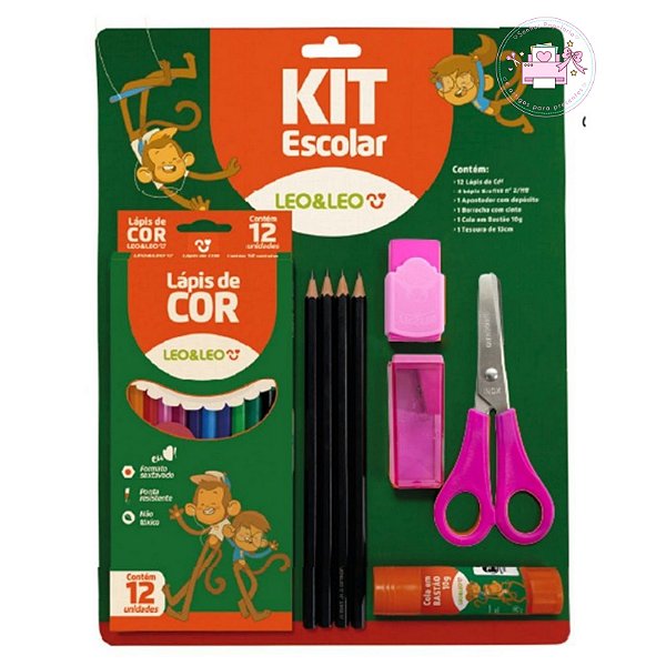 Kit Escolar p/ Estojo Completo - Infantil Rosa ( Léo & Léo )