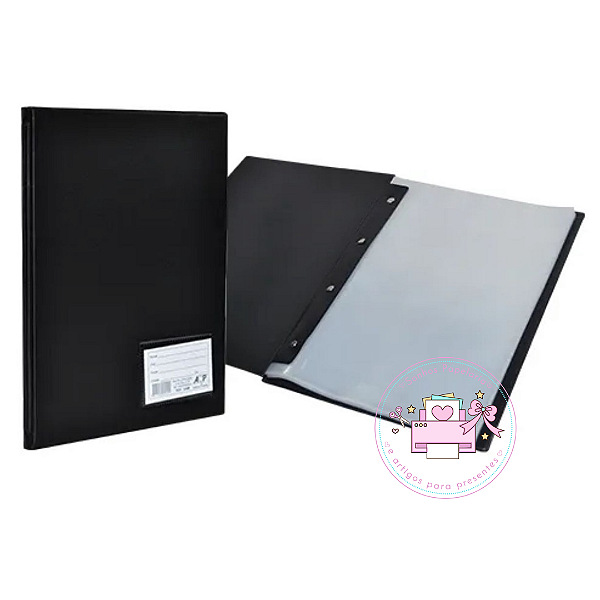 Pasta Catálogo - Preta C/ 20 Plásticos