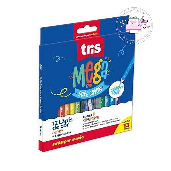 MEGA TRIS - Lápis Cor Jumbo C/12 Cores + 1 Apontador