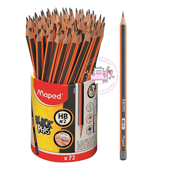 Lápis Preto de Escrever HB2 Ergo Black Peps Mapped c/ Borracha