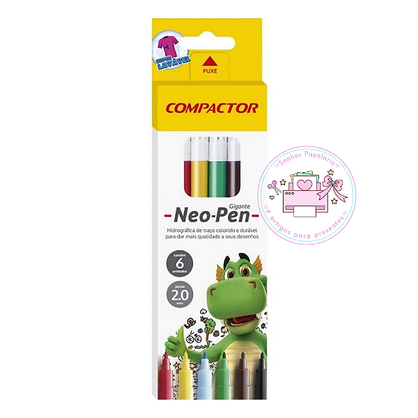 Canetinhas Hidrocor c/ 6 Cores -  Compactor Neo Pen