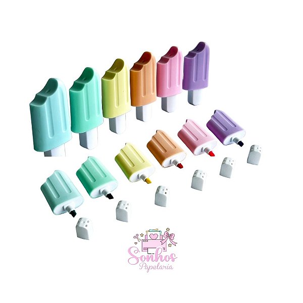 Marca Texto - Formato Picolé Tons Pastéis