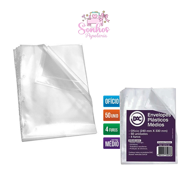 Plástico c/ 4 Furos - Transparente Extra Médio DAC