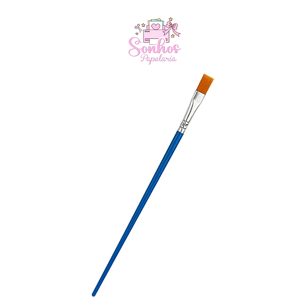 Pincel Escolar Azul de Cerdas Claras - Achatado | Macio