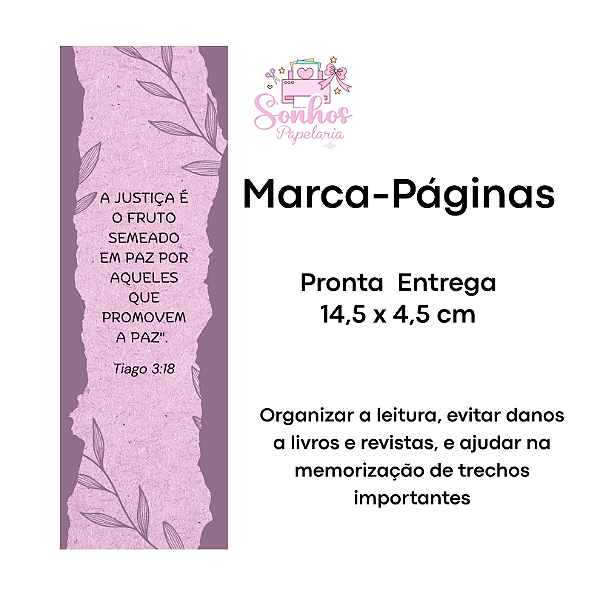 Marcador de Páginas - A JUSTIÇA É O FRUTO | KIT C/ 8 unid ( Vergê 180g / 14,5 x 4,5cm )