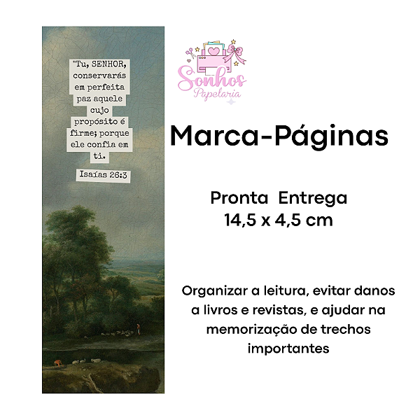 Marcador de Páginas - TU SENHOR, CONSERVARÁS EM PAZ | KIT C/ 8 unid ( Vergê 180g / 14,5 x 4,5cm )
