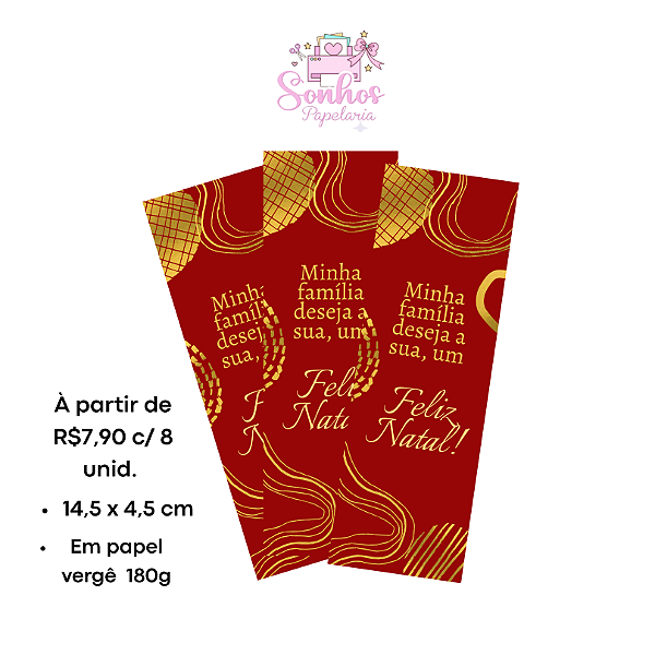 Marcador de Páginas - MINHA FAMÍLIA DESEJA A SUA, UM FELIZ NATAL | KIT C/ 8 unid ( Vergê 180g / 14,5 x 4,5cm )