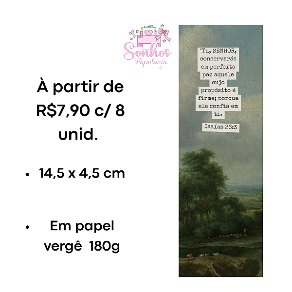Marcador de Páginas - TU, SENHOR, CONSERVARÁS EM PERFEITA PAZ - | KIT C/ 8 unid ( Vergê 180g / 14,5 x 4,5cm )
