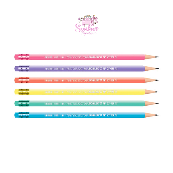 Lápis HB2 - Perolado Léo & Leo C/ Borracha ( Pastel Trend )