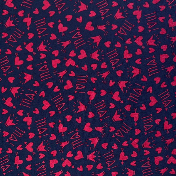TECIDO MALHA SUEDE PIJAMA (CORAÇÃO PRETO)