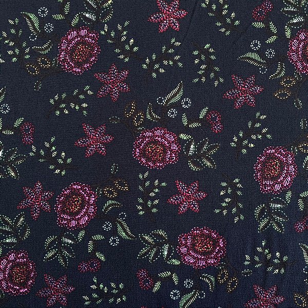 TECIDO MALHA SUEDE PIJAMA (FLOR PRETO 2)