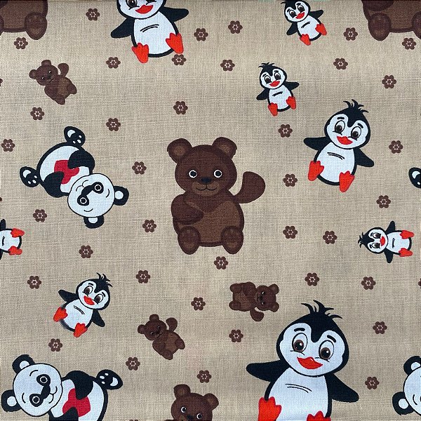 TRICOLINE ESTAMPADA (URSO E PINGUIM MARROM)