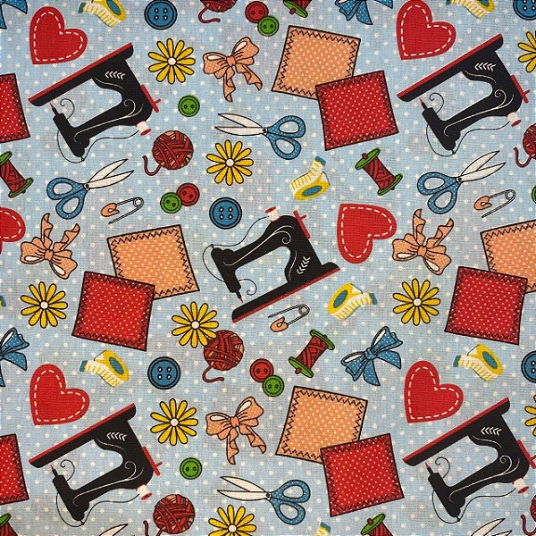 TRICOLINE ESTAMPADA (MAQUINA DE COSTURA E TESOURA)