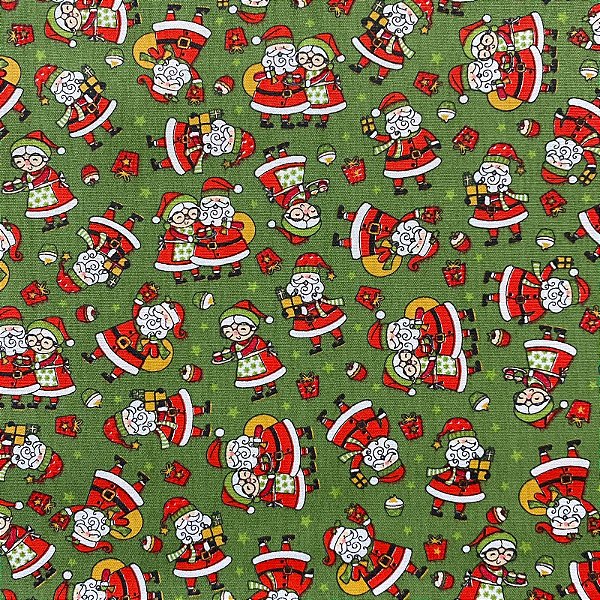TRICOLINE BARRASDA ESTAMPADA (PAPAI E MAMAE NOEL VERDE) NATAL