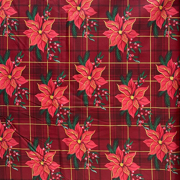 TECIDO TRICOLINE ESTAMPADO DE NATAL FLORES 2