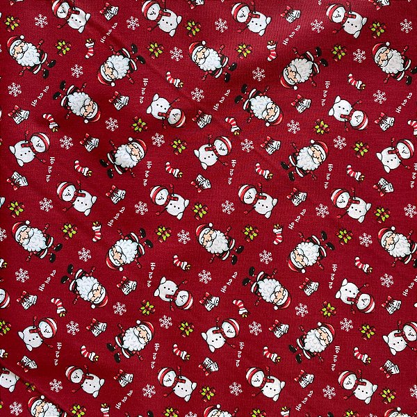 TECIDO TRICOLINE ESTAMPADO DE NATAL PAPAI NOEL VERMELHO