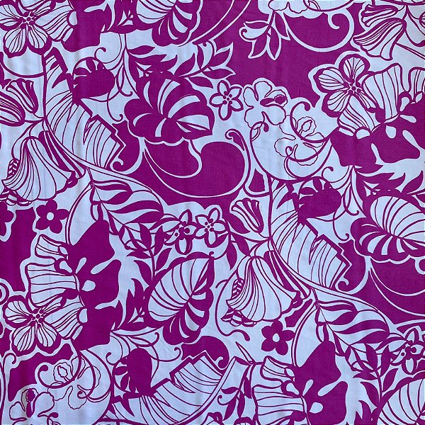 TECIDO VISCOSE ESTAMPADA (FLOR BRANCA FUNDO ROXO)