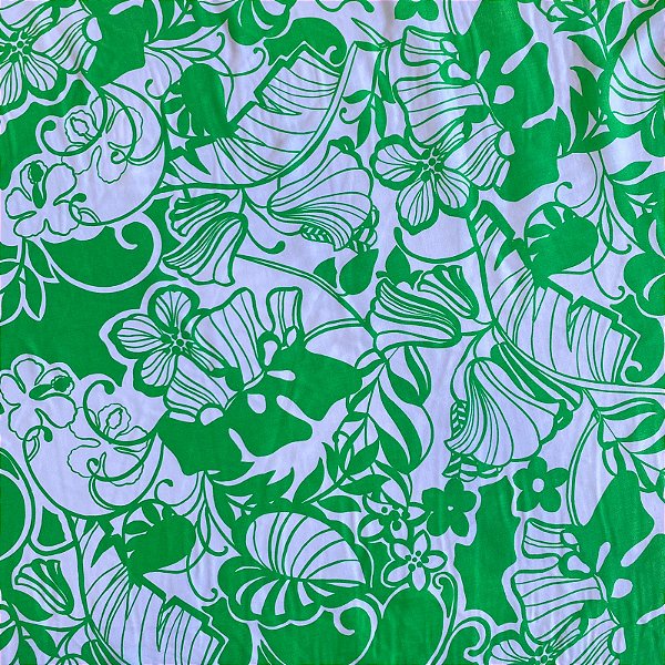 TECIDO VISCOSE ESTAMPADA (FLOR BRANCA FUNDO VERDE)
