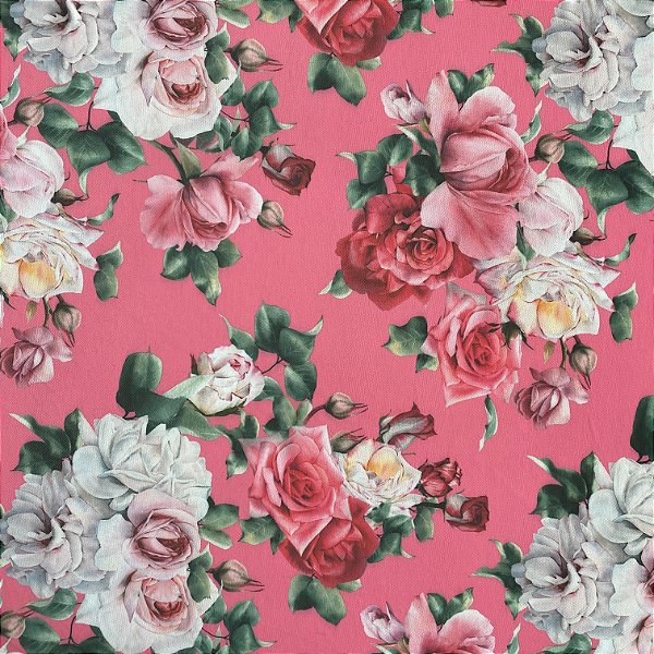TULE ESTAMPADO (FLORES ROSA COM FUNDO ROSA)
