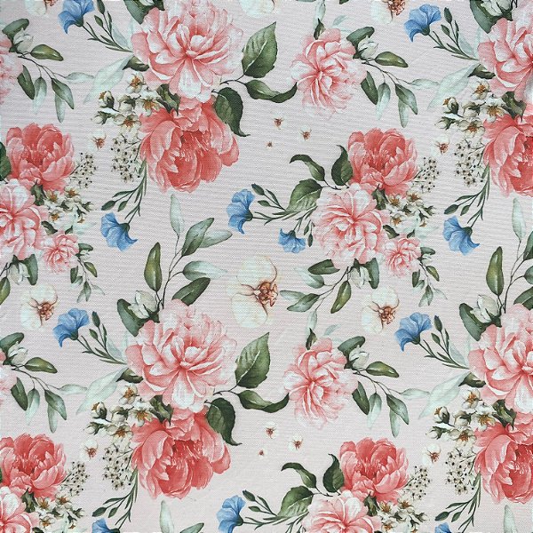 TULE ESTAMPADO (FLORES ROSA COM FUNDO BRANCO)