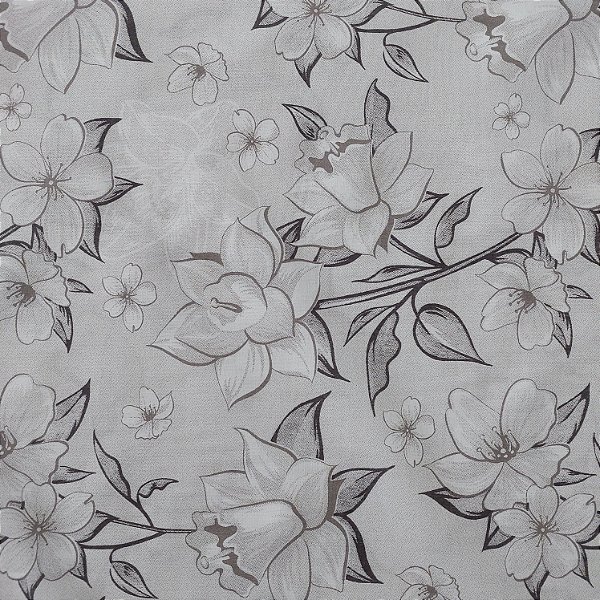 Percal 200 Fios Estampado | Flores Cinza