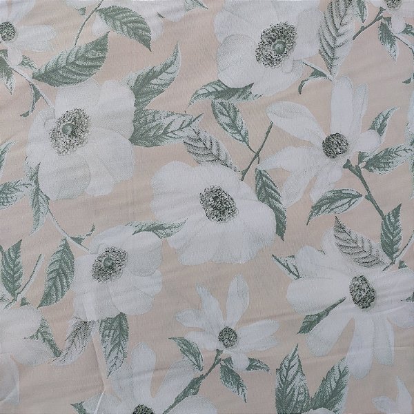 Percal 200 Fios Estampado | Bege Flores Brancas