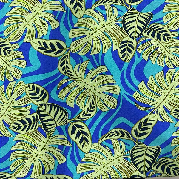 VISCOSE ESTAMPADA POPELINE  | FOLHAGEM AZUL COM VERDE 37
