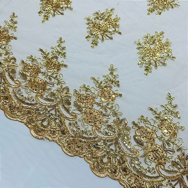 RENDA CORD METALIZADA | 100% POLIÉS BARRADA - 1,30m | DOURADO