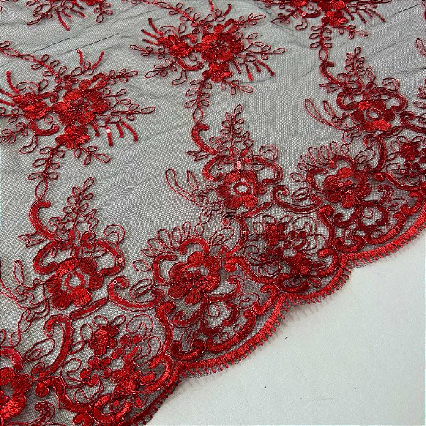 RENDA CORD METALIZADA EWA | 100% POLIÉS BARRADA - 1,30m | VERMELHO E PRETO