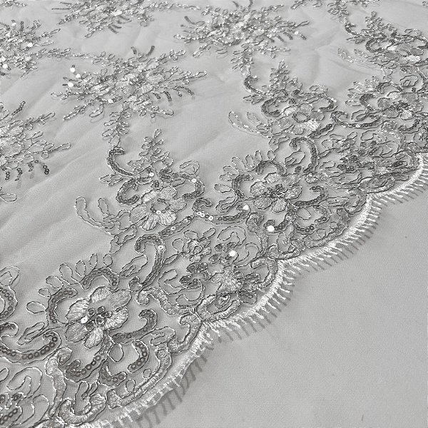 RENDA CORD METALIZADA | 100% POLIÉS BARRADA - 1,30m | PRATA