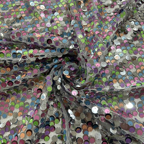 TEC TULE PAETE LUDMILLA | 100% POLIES 1,25LARG | PRATA COLORIDO