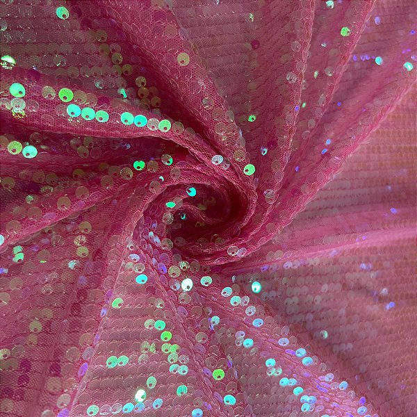 TECIDO  PAETE SEREIA | 100% POLIES - 1,27LARG | ROSA  001