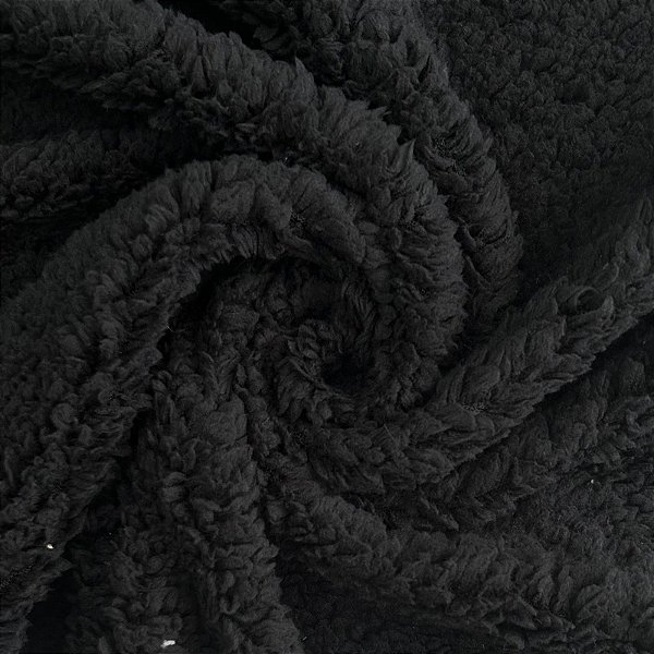 Tecido Carapinha Pele de Carneiro Teddy Sherpa Pelúcia Lã 1,60m | Preto