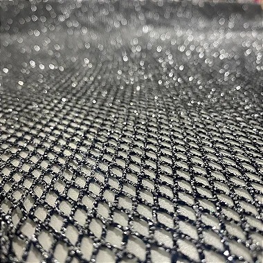TELA ARRASTÃO COM GLITTER | 1,50 LARGu 100% POLIÉS | PRETO GLITTER PRATA