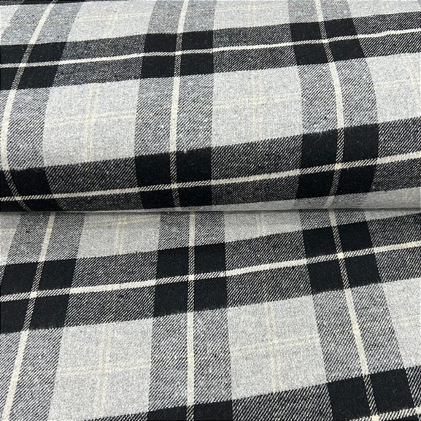 TECIDO FLANELA XADREZ JAMAICA | 1,50 LARG | PRETO C/ CINZA