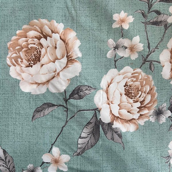 PERCAL FLEX ESTAMPADO | 2,55LARGU | FLOR BEGE FUNDO VERDE ÁGUA,