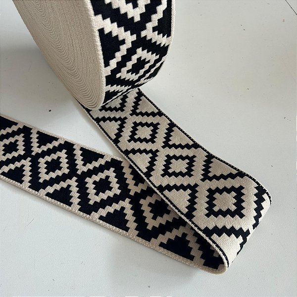 FAIXA PAMPA GAÚCHA E CAMPEIRA | 7,5CM LARGU | PRETO C/ BEGE