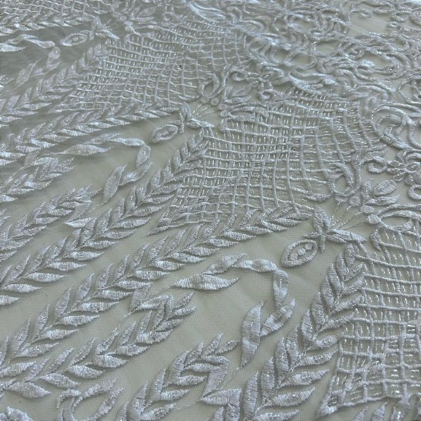 RENDA TULE BORDADO C/ PEDRARIA PREMIUM | 1,20m | BRANCO 3